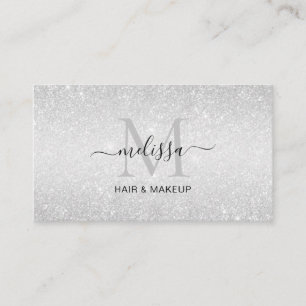 Elegant Chic Silver Glitter Monogram Affärskort Visitkort