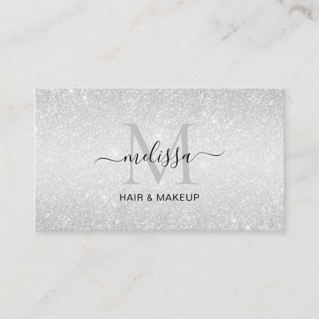 Elegant Chic Silver Glitter Monogram Affärskort Visitkort (Framsida)