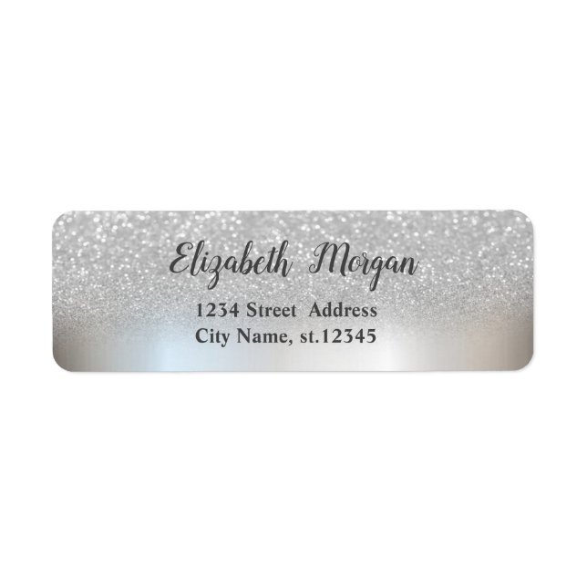 Elegant Chic Silver Glitter Ombre Bokeh Returadress Etikett (Framsidan)