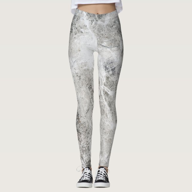 Elegant Chic Silver Marble Leggings (Framsida)