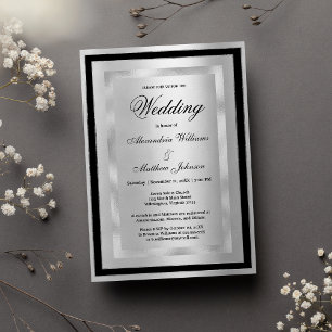 Elegant chic silver svart glamourös lyxbröllop inbjudningar