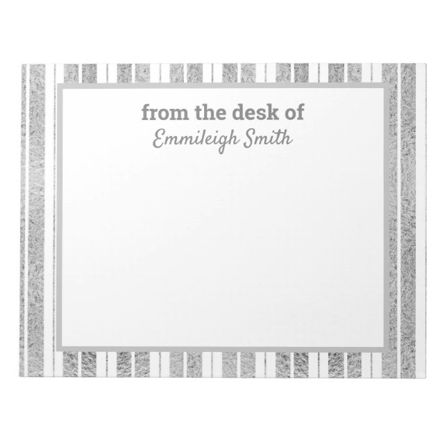Elegant Chic Silver Vitt Randig Från Anteckningsblock (Framsida)