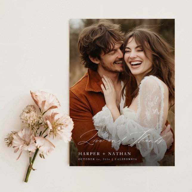 Elegant Chic Skript Bröllop Photo Tack Kort (Skapare uppladdad)