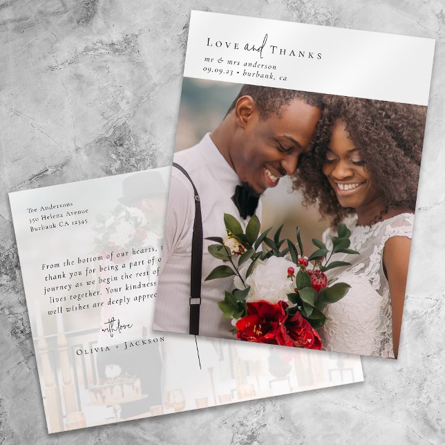 Elegant Chic Skript Bröllop Photo Tack Vykort (Skapare uppladdad)