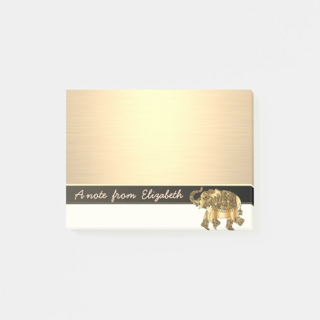 Elegant Chic Snyggt Girly ,Faux Guld Elephant Post-it Block (Framsida)