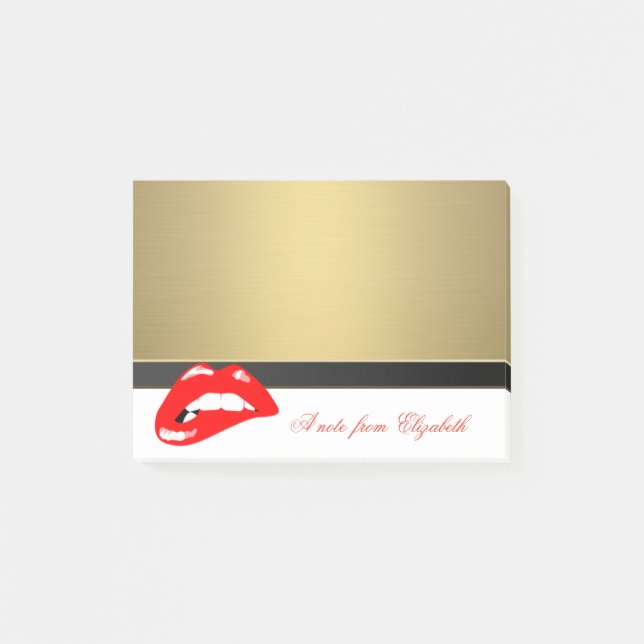 Elegant Chic Snyggt Girly ,Faux Guld, Läppar Post-it Block (Framsida)