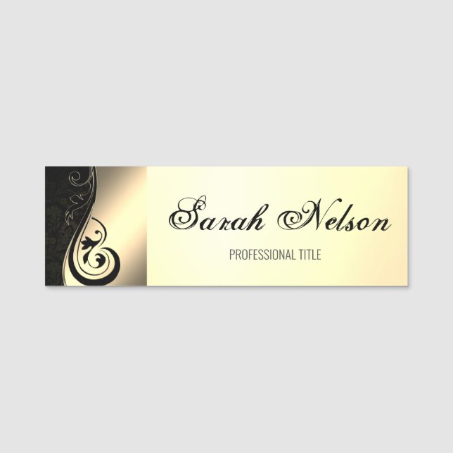 Elegant Chic Snyggt Swirls Damask Namnbricka (Framsida)