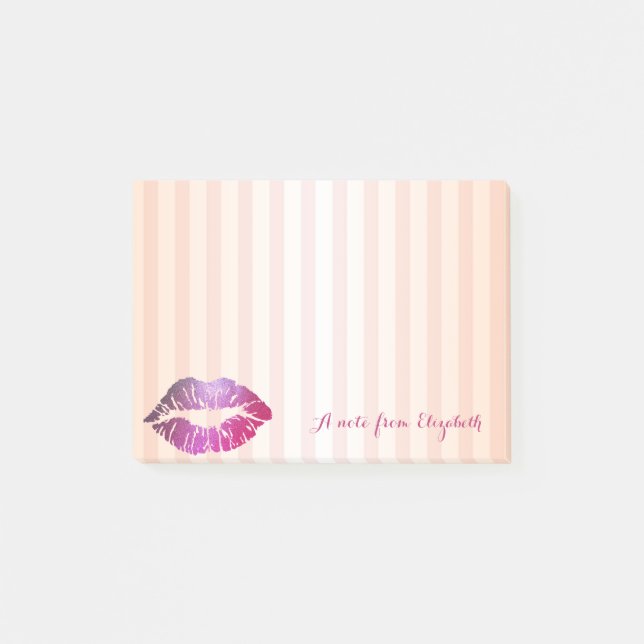Elegant Chic Stripe Snyggt Girly, Läppar Post-it Block (Framsida)