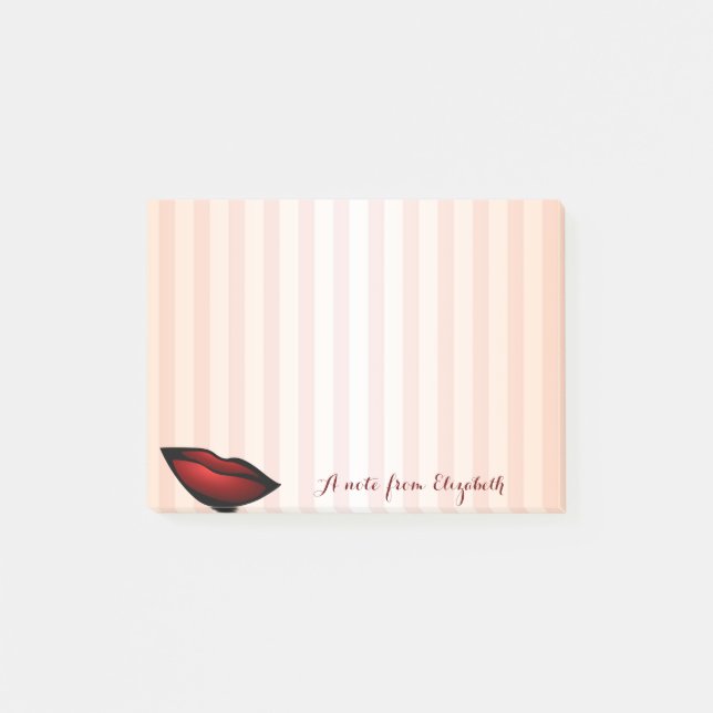 Elegant Chic Stripe Snyggt Girly, Red Läppar Post-it Block (Framsida)