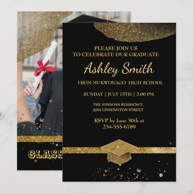 Elegant Chic Studenten Inbjudningar (Fram/baksida)