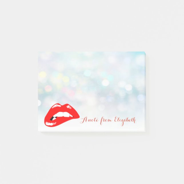 Elegant Chic Stylish Girly ,Bokeh Röda Läppar Post-it Block (Framsida)