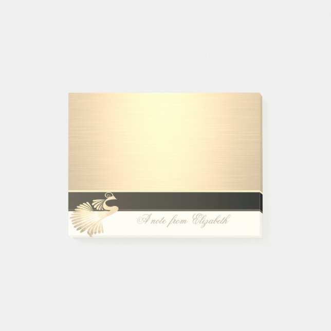 Elegant Chic Stylish Girly, Falsk Guld Påfågel Post-it Block (Framsida)