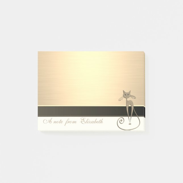 Elegant Chic Stylish Girly, Falskt Guld, Katt Post-it Block (Framsida)