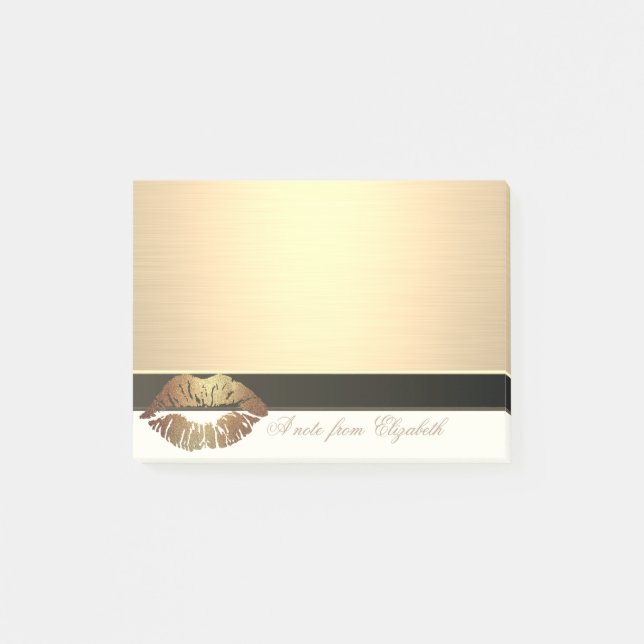 Elegant Chic Stylish Girly, Falskt Guld, Läppar Post-it Block (Framsida)