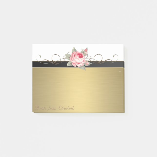 Elegant Chic Stylish Girly ,Falskt Guld,Ros Post-it Block (Framsida)