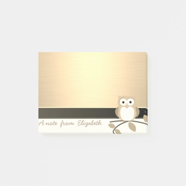 Elegant Chic Stylish Girly ,Falskt Guld, Uggla Post-it Block (Framsida)