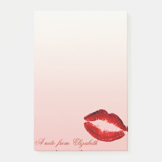 Elegant Chic Stylish Girly, Glitterig Röda Läppar Post-it Block (Framsida)