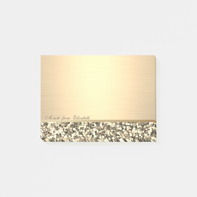 Elegant Chic Stylish Girly, Guld Glitter Post-it Block (Framsida)