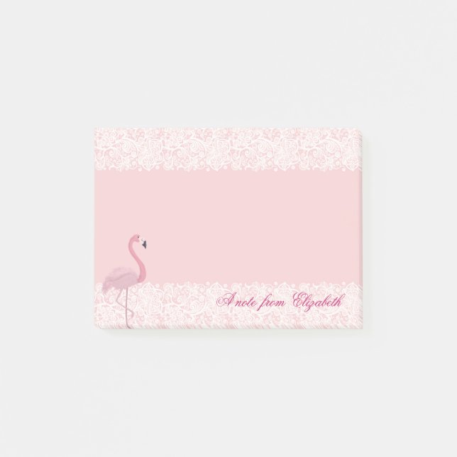 Elegant Chic  Stylish Tjej, Spets, Rosa Flamingo Post-it Block (Framsida)