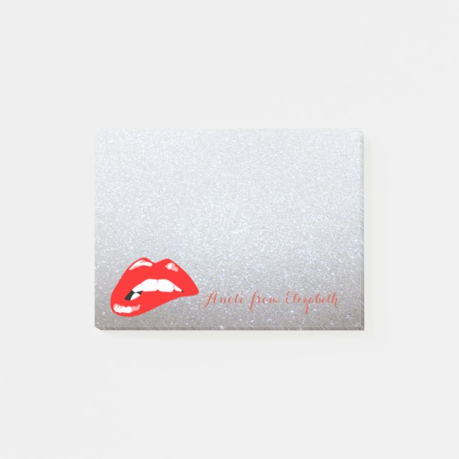 Elegant Chic  Stylish Tjejig, Glittrig, Läppar Post-it Block (Framsida)