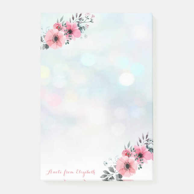 Elegant Chic  Stylisk Tjej, Bokeh, Blommor Post-it Block (Framsida)