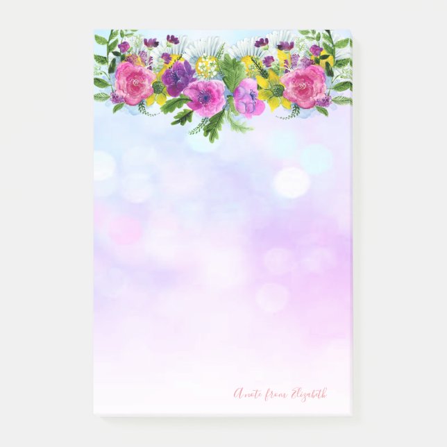 Elegant Chic  Stylisk Tjej, Bokeh, Blommor Post-it Block (Framsida)