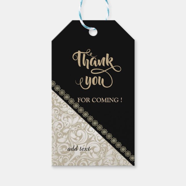 Elegant Chic Svart Damask Tack Presentetikett (Framsidan)
