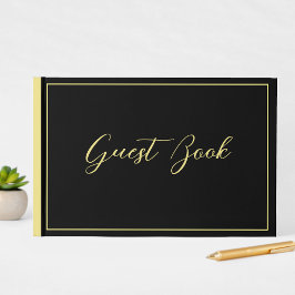 Elegant Chic Svart & Gul Typografi Bröllop Gästböcker