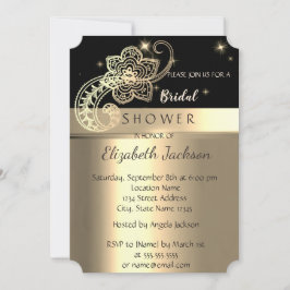 Elegant Chic Svart, Guld Paisley Bröllopsdusch Inbjudningar