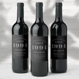 Elegant Chic, svart och Grått 30års födelsedag Vinflaska Etikett