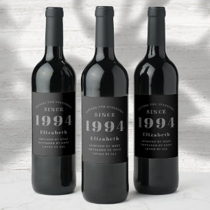 Elegant Chic, svart och Grått 30års födelsedag Vinflaska Etikett