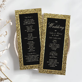 Elegant Chic Svart och Guld Bröllopsprogram Program