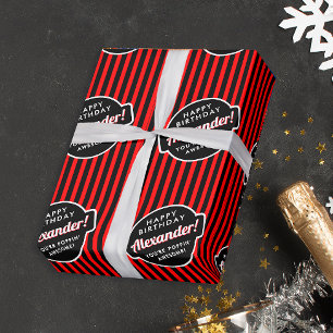 Elegant Chic Svart Och Röd Popcorn Randigt Mönster Presentpapper