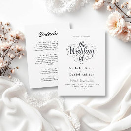 Elegant Chic, svart och vit kalligrafi, Bröllop Inbjudningar