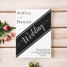 Elegant Chic Svart Och Vitt Modern Bröllop Inbjudningar