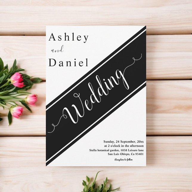 Elegant Chic Svart Och Vitt Modern Bröllop Inbjudningar (Skapare uppladdad)