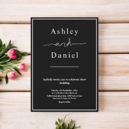 Elegant Chic Svart Och Vitt Modernt Enkelt Bröllop Inbjudningar