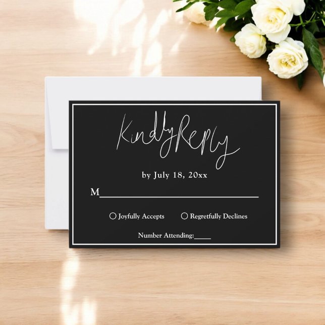 Elegant Chic Svart Och Vitt Modernt Enkelt Bröllop OSA Kort (Skapare uppladdad)