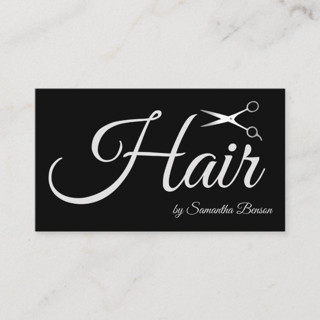 Elegant Chic Svart- och White Hair Stylist-sax Visitkort (Framsida)