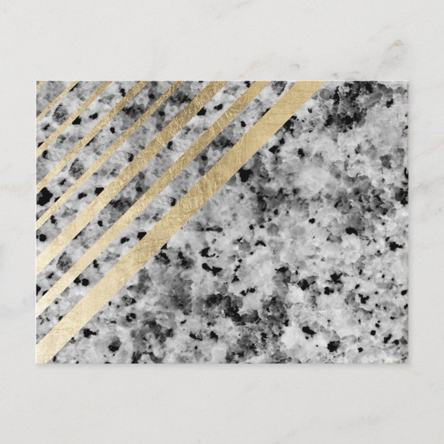 Elegant chic, svart, vit faux guld rand marble vykort (Framsida)