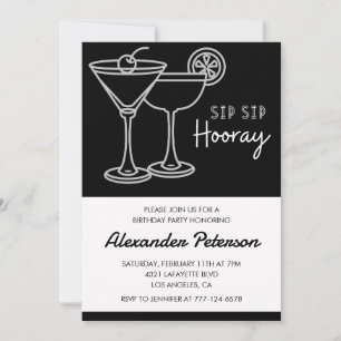 Elegant Chic Svart Vitt Cocktail 89-årsdag Inbjudningar