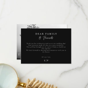 Elegant Chic Svart & Vitt Foto Tack Kort
