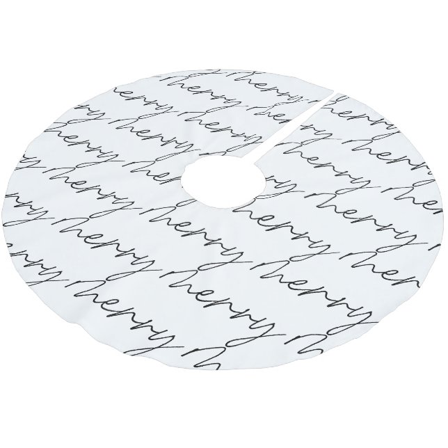 Elegant Chic Svart Vitt Glatt Skript Bokstavsstil Julgransmatta Borstad Polyester (Vinklad)