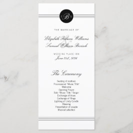 Elegant Chic Svartvit monogram Bröllopsprogram Program