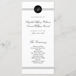 Elegant Chic Svartvit monogram Bröllopsprogram Program