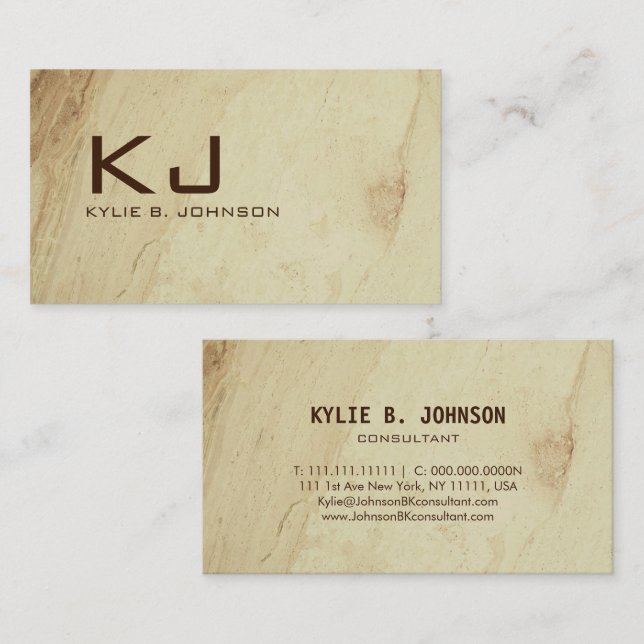 Elegant Chic Tan Marmor Monogram Namn Visitkort (Fram/baksida)