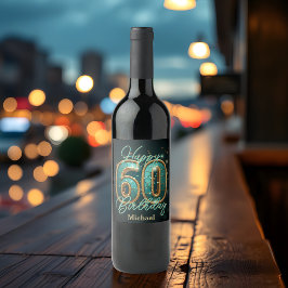 Elegant Chic Teal and Guld Metallic 60 födelsedaga Vinflaska Etikett