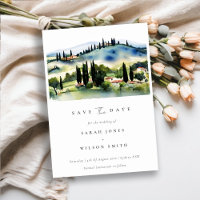 Elegant Chic Toscana Italien Vattenfärg Landskap