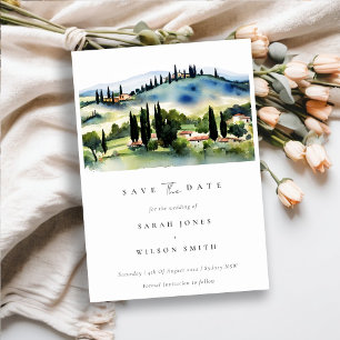 Elegant Chic Toscana Italien Vattenfärg Landskap Spara Datumet