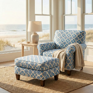 Elegant Chic Trendig Blue & White Geometric Mönste Tyg
